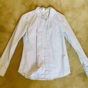 J. Crew women’s Striped Button-Up Dress Shirt, collared, fitted cut, XS, cotton